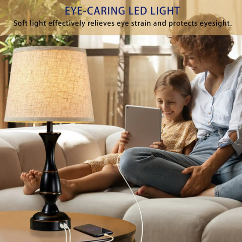 Table Lamps Set Of 2 With Touch Control And USB Ports, 3 Way Dimmable Bedside Lamps For Bedroom, Living Room, And Office, Black Finish