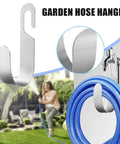 Heavy Duty Metal Garden Hose Holder Hanging Hose Rack And Stand For Outdoor Yard And Garage installed with blue hose in use