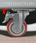 Side view of 4 Inch Heavy Duty Swivel Caster Wheels Set Of 4 With Brakes And Locks For Furniture Tables Carts And Workbenches 360 Degree Rotation Lockable Plate Caster Wheels Includes Screws Load Capacity 2200lbs with brake engaged.