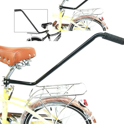 Nonslip Kiddo Friendly Bicycle Training Handle With Secure Mounting System on child's bike, black metal, easy back support