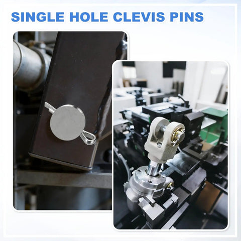 Top Shelf 8 Piece M3x25mm Single Hole Clevis Pins With Cotter Pins Heavy Duty 304 Stainless Steel in use on machinery.