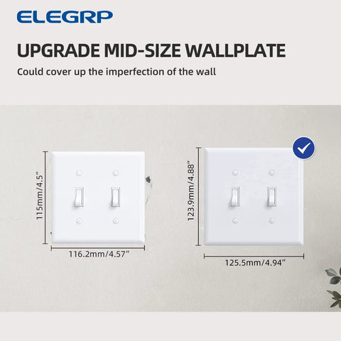 2-Gang Toggle Switch Wall Plate Set Mid-Size Unbreakable Polycarbonate Cover For Toggle Dimmer Light Switches UL Listed Glossy White