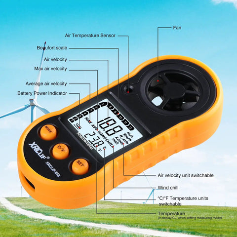 Handheld Wind Speed Meter Anemometer For Windsurfing Fishing Hunting And More Pro Grade Accurate Wind Gauge With Wind Chill And Temperature Readout 12 Beaufort Levels Celsius Fahrenheit Switch Max Min, orange black plastic