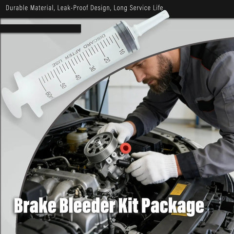 Mechanic using Brake Bleeder Kit For Cars And Motorbikes With 1L Bleeder Bottle 2 One Way Check Valves 60ml Syringe tool
