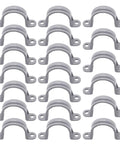 Killer One Inch Pvc Pipe Straps With Two Holes Rock Solid Conduit Clamps And Plastic Pipe Supports In Grey Color Twenty Pack Bundle displayed in rows.