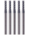 Solid carbide end mill set, 5 pcs, 3/32 in cutting dia, 1/8 in shank, AlTiN-coated, 4-flute, 35° helix, 1-1/2 in OAL