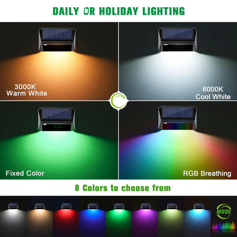Solar Fence Lights 12 Pack With 8 Lighting Modes Warm White Cool White RGB For Patio Yard Wall Fence And Steps Weatherproof Outdoor Pathway Lights For Year Round Vibes