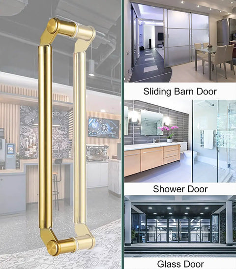 Hotel Hall Glass Door Handle Set Modern Round Metal Push Pull Lever With No Fuss Easy Install Fitting Durable 304 Stainless Steel Gold Finish