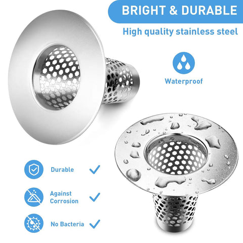 Premium Stainless Steel Bathroom Sink Drain Strainers Two Pack Conical Hair Catcher Porous Drain Filter Fits 1.2 To 1.6 Inches Cuts Down On Gunk For Solid No Hassle Performance