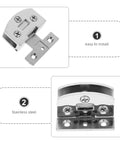 Heavy Duty Stainless Steel Glass Door Hinges With No Sweat Drill Free Mount For Tempered Glass Panels side view showing installation details.