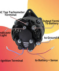 Rear view of Penta Alternator Replacement For 2.5L To 9.4L Marine Engines with terminal labels for OMC Pleasurecraft setups.