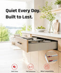 Heavy Duty 21 Inch Undermount Drawer Slides With Soft Close Full Extension Cabinet Hardware Rock Solid Smooth Ride Quick Install Top Shelf Quality For Kitchen Drawer Refresh Project, displayed in modern kitchen.