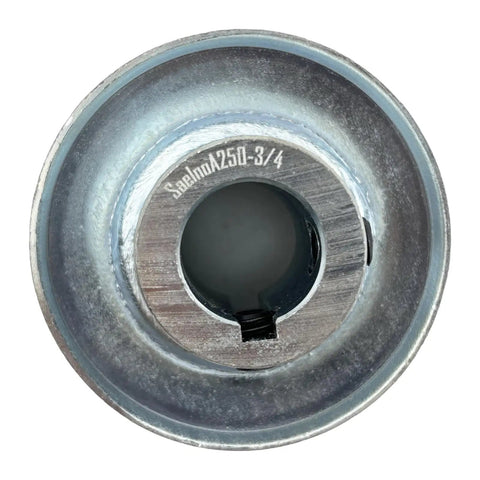 Solid Workhorse Single Groove Web Sheave V Belt Motor Pulley with 3/4 inch bore, zinc steel, showing precision design and inner groove.
