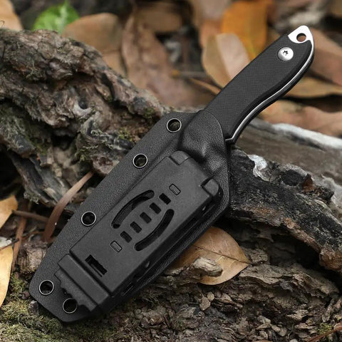 EDC Fixed Blade Knife With Kydex Sheath 7 Inch D2 Steel Razor Sharp Ready To Roll Tactical Knife With Clip Lock on wooden surface