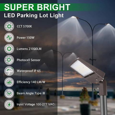 150W LED Parking Lot Light That Delivers Monster Bright, 21000 Lumens, IP65 Weatherproof Shoebox Fixture With Slip Fitter Mount