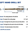 Left Hand Drill Bit Set For Damaged Bolts And Screws, M35 Cobalt, diagram with dimensions and specifications, 135 degree split point