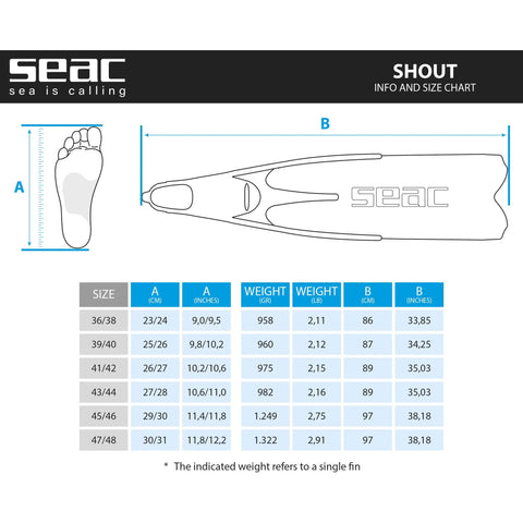 Size chart for Long Fins For Scuba Diving Spearfishing And Freediving Green Size 11 12 Made In Italy Top Performance Dive Gear.