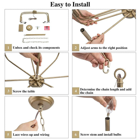 Easy installation guide for Dope Antique Gold Chandelier Modern Farmhouse Light Fixture With Eight Arms And Adjustable Height