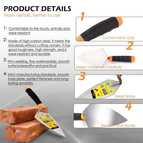 Concrete Trowel Set 2 Pcs 6 Inch Pointing And Gauging Trowels With Carbon Steel Blades And Soft Grip Handles For Masonry Repairs Patching And Smoothing details