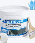 Straight Up Heavy Duty Transparent Waterproof Sealant To Nail Every Indoor And Outdoor Leak One Gallon Size Cures Fast To Form A Flexible Shield Around Cracks And Seams with gloves and brush.