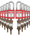 Lockout Tagout Kit With Ten Padlocks And Tags Key Alike One Through Ten OSHA Safety Locks In Durable Steel With Two Keys Per Lock