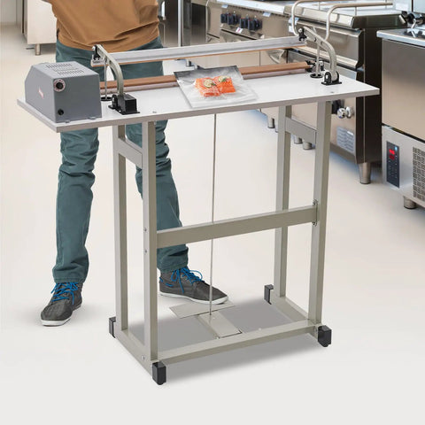 Heavy Duty Foot Pedal Heat Sealer Bag Machine For Industrial Shop With 850W Power And Quick Timer Control Grippy Base Pads Easy To Use in action with packed items.
