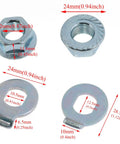 M12 Electric Bicycle Wheel Lock Nuts and Safety Washers Set for E Bike Hub Motors with detailed measurements, silver color