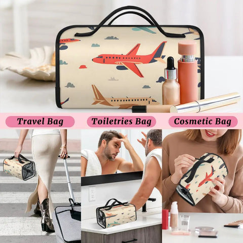 Airplane Style Hanging Roll Up Cosmetic Bag With Four Removable Pouches Waterproof Foldable Travel Makeup Organizer for Women