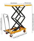 Rock Solid Double Scissor Hydraulic Lift Table Cart 770 Lbs Capacity 51 Inch Lift Height side view with extended height dimensions.