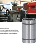 Ten Piece Set Of Alloy Steel Linear Motion Bearings And Bushings For Low Friction High Precision Smooth Operation In CNC Machines And 3D Printers Workhorse Quality For Industrial Use shown with industrial machinery background.