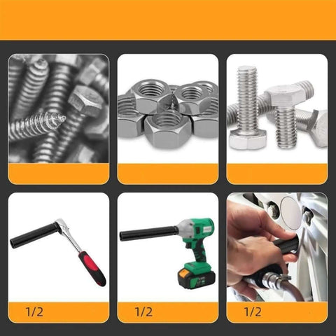 Tough As Nails Deep Socket Extension Featuring Rock Solid 27mm Head With Half Inch Drive For Electric Wrenches Pro Grade High Carbon Steel Build With Anti Slip Groove Design And Matte Black Phosphate Finish with nuts and screws nearby.