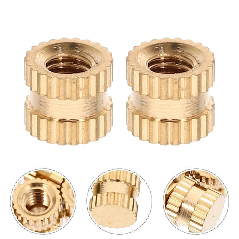 Sixty Piece Heavy Duty Copper Thread Inserts With Knurled Nuts To Keep Pcb Boards And Electronic Panels Rock Solid Featuring Reliable Female Threads Built Tough For Long Term Professional Builds, close-up view of brass female knurled nuts.