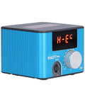 Top Tier 75W Pro Soldering Station With Rapid Heat Up And Precise Temp Control From 200 To 500 Celsius showing blue aluminum body and temperature display.