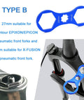 Blue Aluminum Alloy Fork Cap Wrench Set Two Pack Pro Grade For Bike Suspension Cap Removal With 28mm and 27mm Sizes