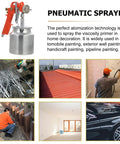 Heavy Duty Pneumatic Paint Sprayer Built Tough As Nails For Clean Smooth Automotive And Fence Coatings No Fuss Setup Quick Stash, ergonomic design, silver paint container.