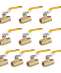 Pack of Ten Heavy Duty 3/4 Inch Brass Ball Valve Full Port With Yellow Handle 600 WOG FNPT FIP Threaded Lead Free Brass
