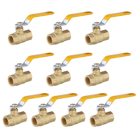 Pack Of 10 One Half Inch Heavy Duty Brass Ball Valve With Full Port FIP Threaded 600 WOG Lead Free Brass Forged Body Blow Out Proof