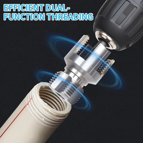 Dual Function PVC Pipe Threader Kit For Internal And External Threading In One Half Inch Three Quarter Inch And One Inch Pipes demonstrated