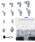 Pro Grade 140 Piece Grease Fittings Kit featuring various zerk fittings and storage case for hydraulic systems.