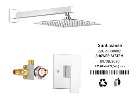Shower Faucet Set With Valve And 8 Inch Square Shower Head Single Handle Trim Kit With Extra Long 16 Inch Shower Arm Polished Chrome Easy Installation