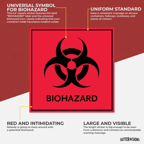 Heavy Duty Biohazard Stickers And Warning Decals Built Tough For Labs And Hospitals Includes Straight Up Essential Durable Vinyl Labels In A Solid Pack Of Ten For Zero Hassle Safety, 5.5-inch red biohazard symbol sticker.