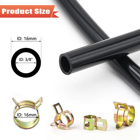 Flexible Silicone Vacuum Hose Three Eighth Inch Inner Diameter Ten Millimeter Ten Foot Long For Auto Use Black Heavy Duty 130 PSI Max Pressure With Five Clamps Included