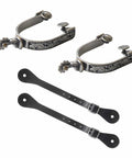 Western Cowboy Spurs Set With Six Hole Spur Belt, Stainless Steel Spurs With Rotatable Gear And Leather Spur Straps