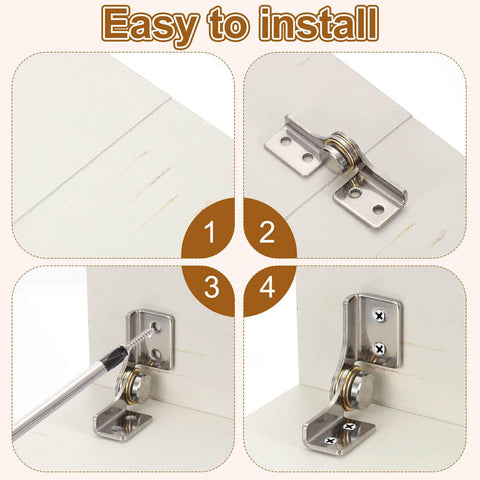 Two Pack 3 Nm Torque Shaft Hinges With Damping In 304 Stainless Steel for tables, windows, doors shown installed in four steps.