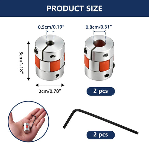 Beefy Dual Pack 5Mm To 8Mm Flexible Shaft Coupling Aluminum Plum Spider Jaw Coupler D20 L25 with dimensions and wrench