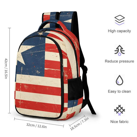 Antique Distressed Star Stripe Flag Printed Unisex Backpack With Large Capacity Durable Polyester Build Easy to Clean Sturdy Design