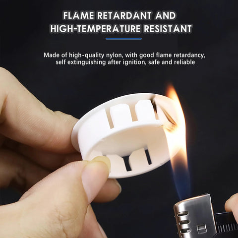 White 50 Mm Round Hole Plugs Set Of 6 for flush snap in covers shown flame resistant near lighter