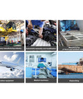 Collage of industries including machinery, automotive, construction, aviation, medical, and shipbuilding, relevant to Multi-Size Rivet Nut Mandrel Set With Hex Rivet Heads, Hand Rivnut Tool Mandrels For 10-24, 6-32, 8-32, 5/16-18, 1/4-20, 3/8-16, Heavy Duty Pro Grade, Ideal For Industry, Farming, Construction, Automobiles, Aviation, Railways And DIY Projects.