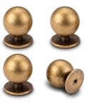 4 Pack Round Antique Brass Cabinet Knobs 1 Inch Vintage Dresser Knobs Retro Solid Drawer Knobs Cabinet Hardware For Bedroom And Kitchen