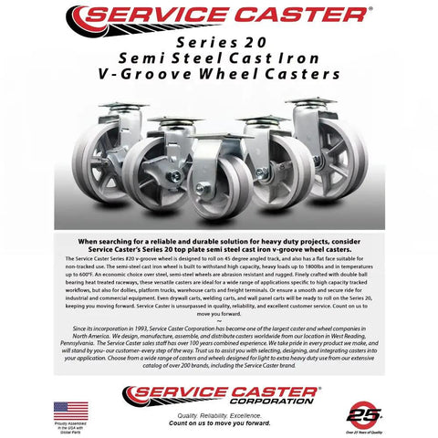 Heavy Duty Rigid Top Plate Caster Featuring A 5 Inch Semi Steel V Groove Wheel With Roller Bearings for seamless tracking.